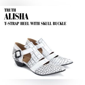 Fluevog NEW IN BOX Truth Alisha t-strap skull buckle white croc shoes - 5.5/6